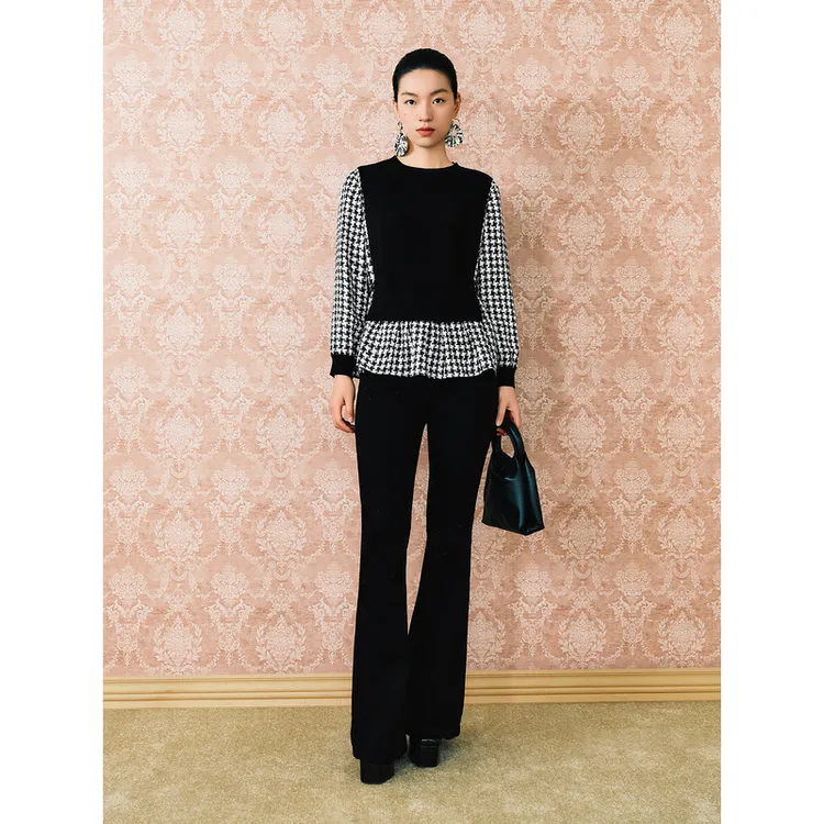 【1996系列】YINER音儿休闲时尚千鸟格假两件毛针织衫8234506200