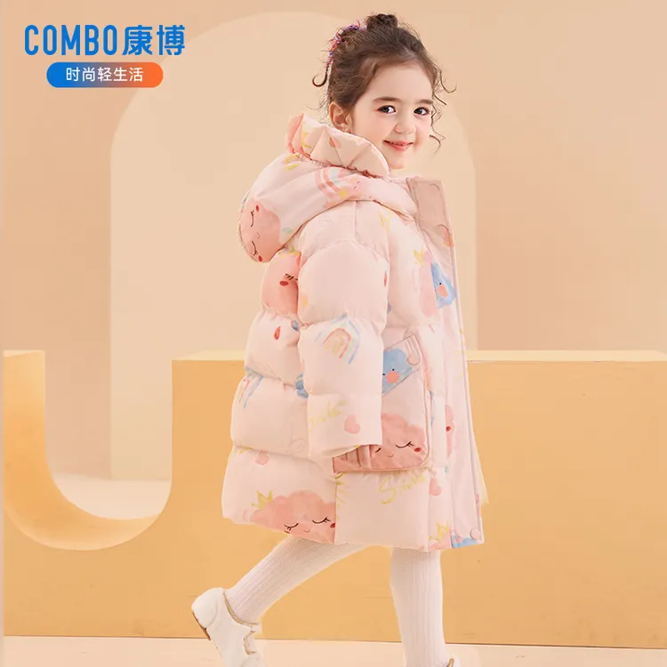 COMBO/康博童装羽绒服2025新款卡通印花男女童中长款连帽防风外套
