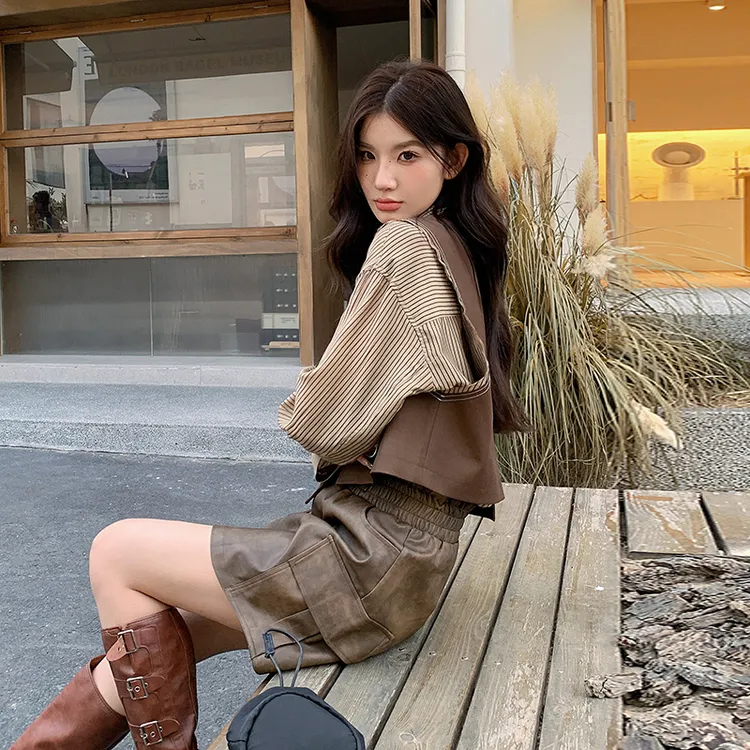 美拉德穿搭一整套女春2024新款时尚洋气套装马甲衬衫百搭三件套