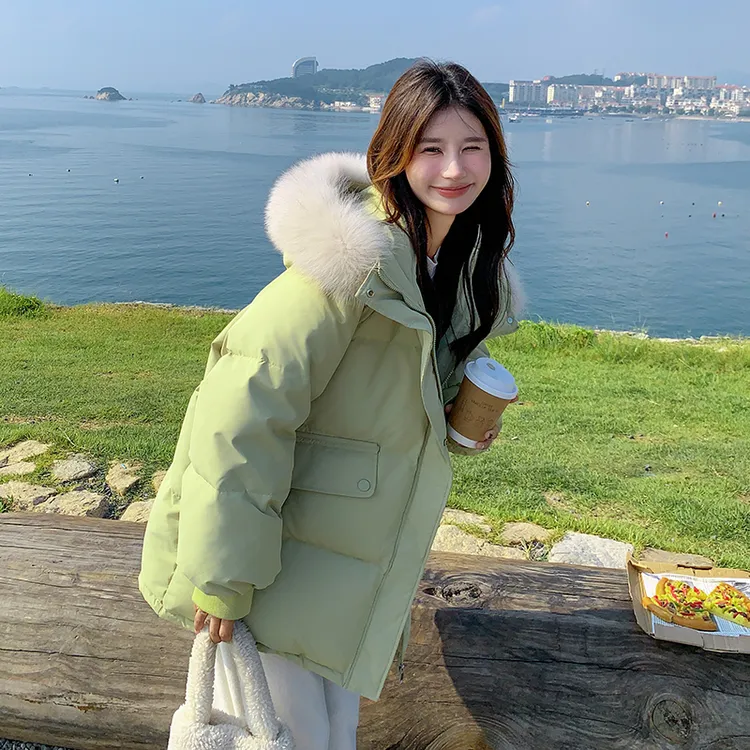 超好看韩版洋气独特别致棉服女冬季小个子慵懒风大毛领羽绒棉衣