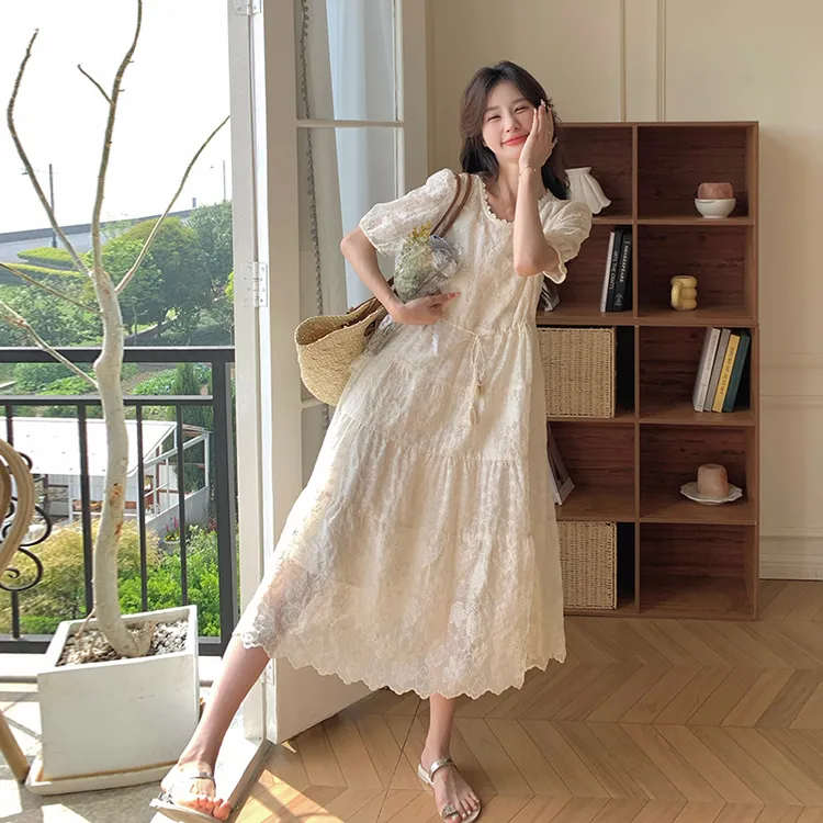 茶歇法式白色蕾丝连衣裙套装女夏夏季新款气质温柔慵懒松弛感裙子