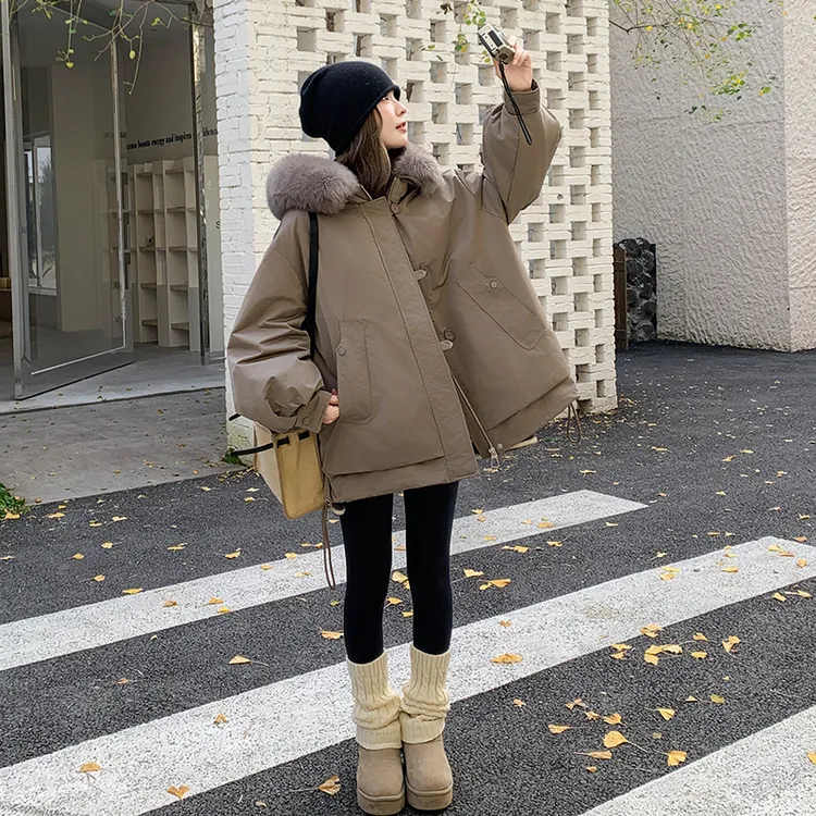 韩系大毛领派克服加厚工装羽绒服女冬季新款白鸭绒连帽保暖厚外套