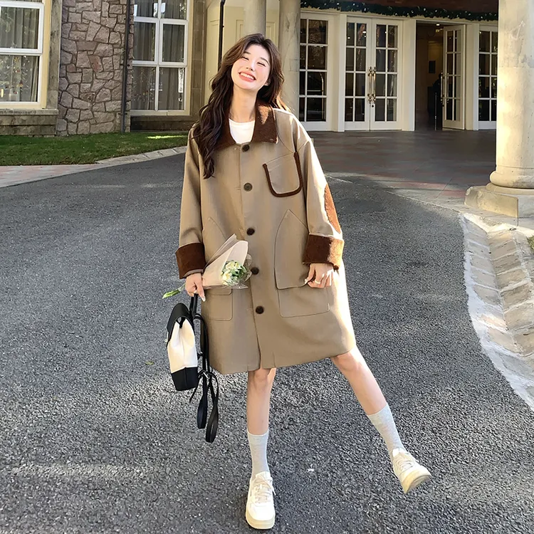 韩系卡其色中长款风衣外套女2025春季新款英伦风高级感超好看大衣