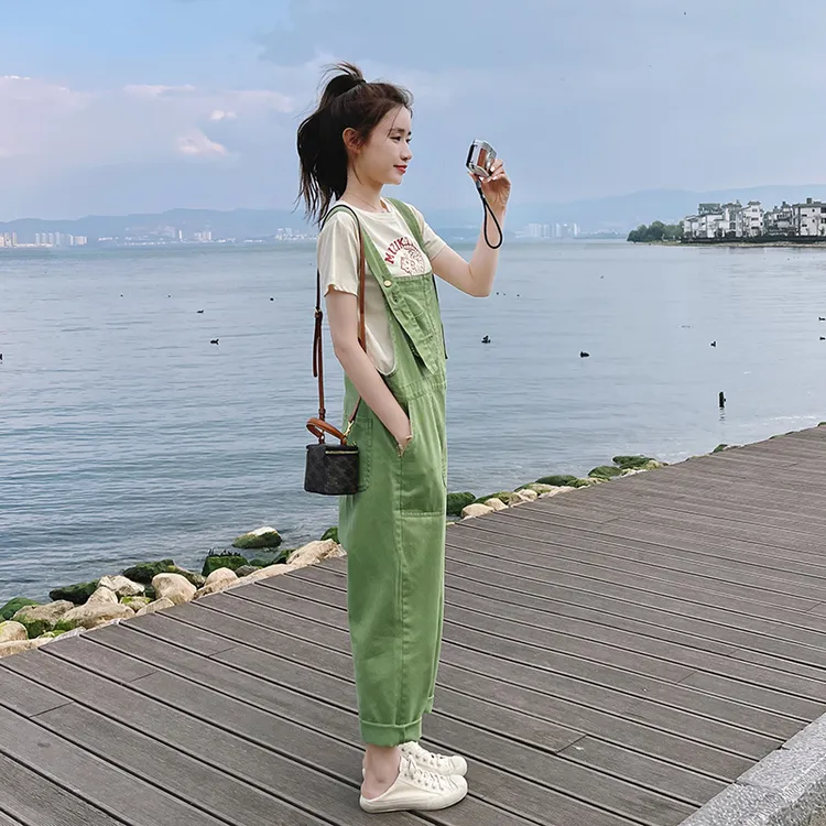 多巴胺背带裤女2024夏季新款薄款韩版宽松显瘦时尚休闲洋气直筒裤