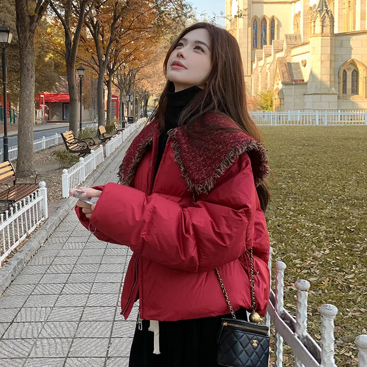 法式娃娃领短款羽绒服女2025冬季新款高级感气质时尚设计感面包服