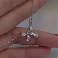 合金合成锆石项链 合金项链蝴蝶结项链女小众设计高级感轻奢锁骨