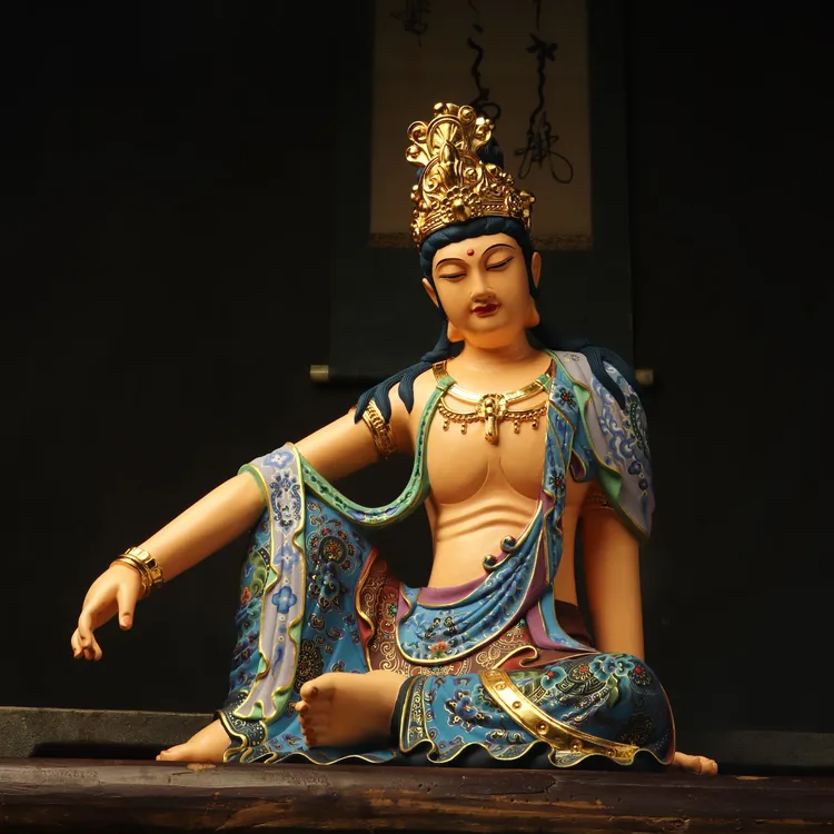 白云石景泰蓝彩绘观音(25/15/30)茶空间摆件家居禅意博古架摆件