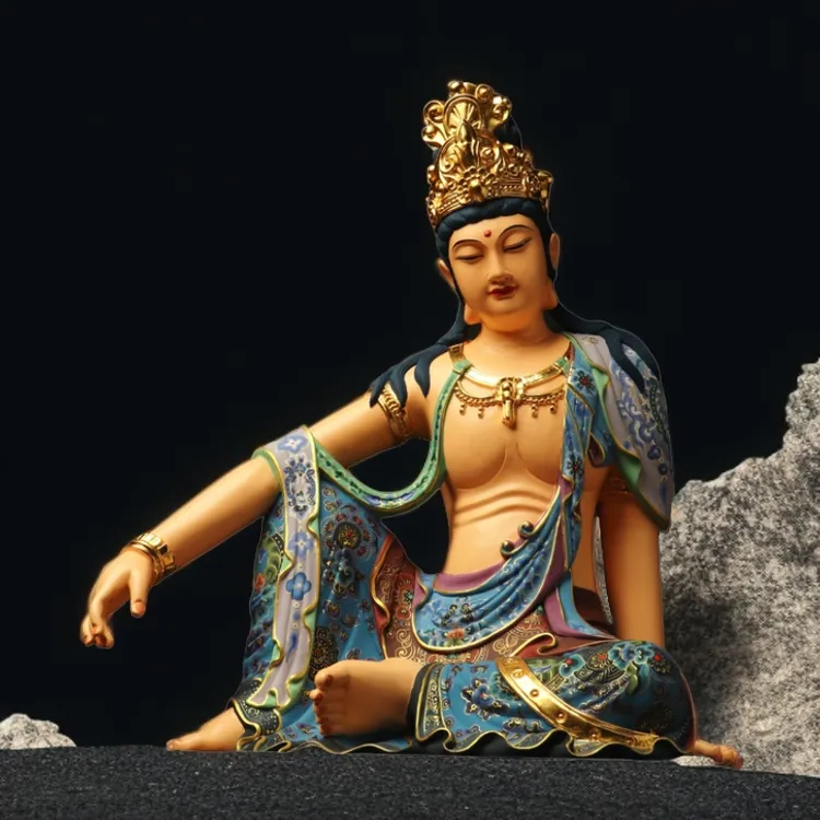 白云石自在观音珐琅色彩绘(20/30/40)茶空间摆件家居禅意摆件水月