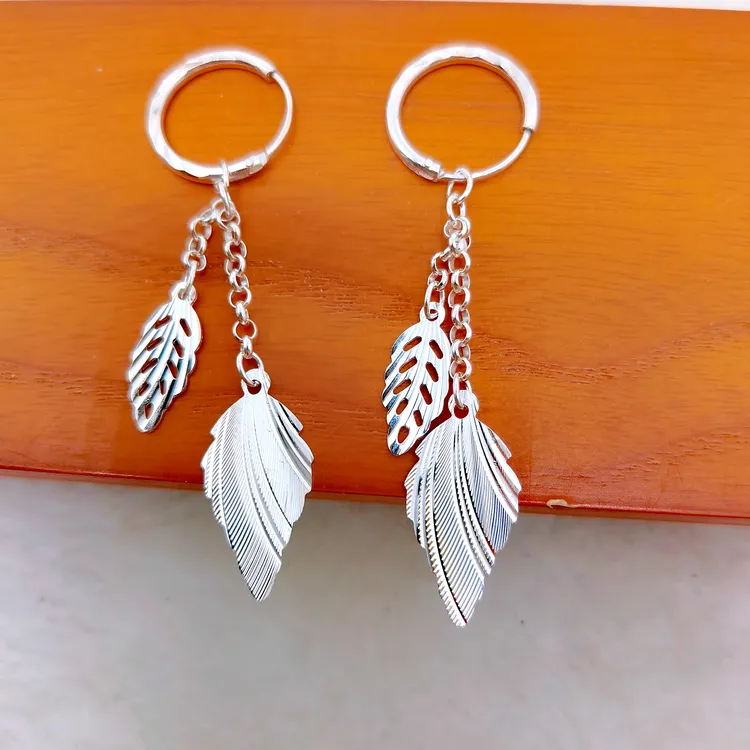 足银耳饰 纯银耳环女流苏树叶时尚气质高级感大气长款耳坠送妈妈