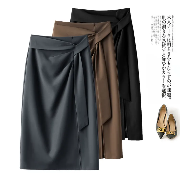 2025年春季新款中长款a字高腰显瘦侧开叉高级感遮胯灰色半身裙子