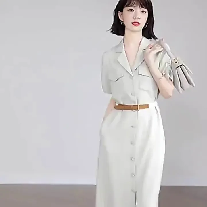 秋季新款优雅衬衫风衣连衣裙女2023法式进口三醋酸干练职业西装裙