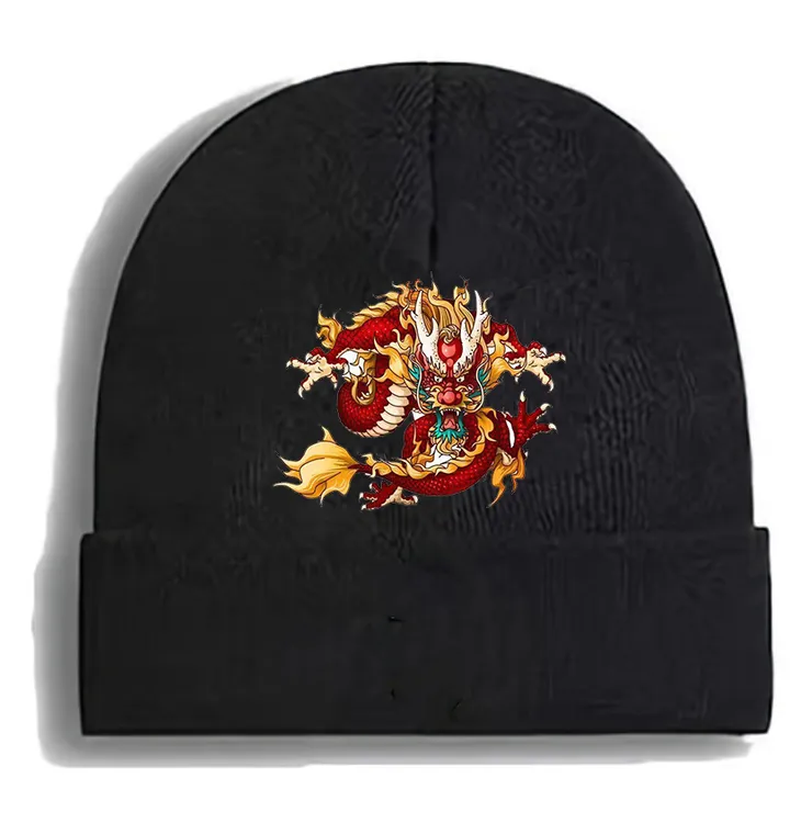 新年龙图案时尚毛线针织帽户外针织帽包头帽冬季款针织帽男士运动