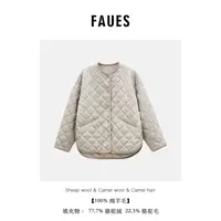 FAUES Dublin棉服 驼绒内胆精纺羊毛短毛面菱形格子廓形夹层外套