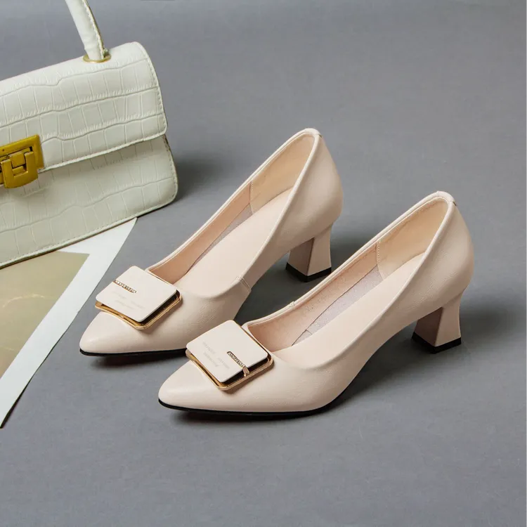 单鞋女真皮尖头2024春夏秋新款浅口软底时尚小香风跟鞋百搭优雅款