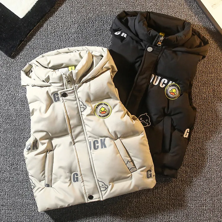 小黄鸭男童羽绒马甲加厚秋冬款儿童洋气冬季连帽保暖马夹宝宝外穿