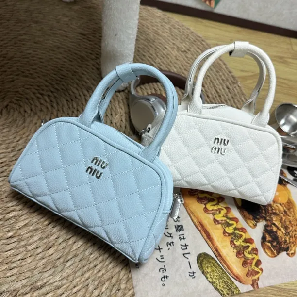 【八喜】高级MIU风保龄球包！烛光料荔枝纹百搭手提斜挎包！
