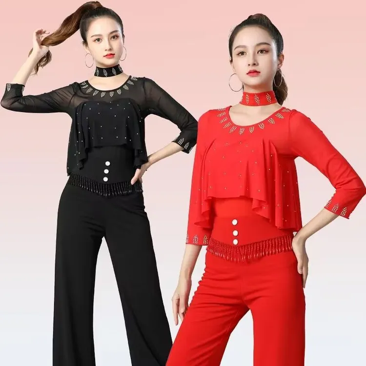 摩登舞服装女成人拉丁舞上衣吉特巴广场舞跳舞服装交谊舞蹈水兵舞