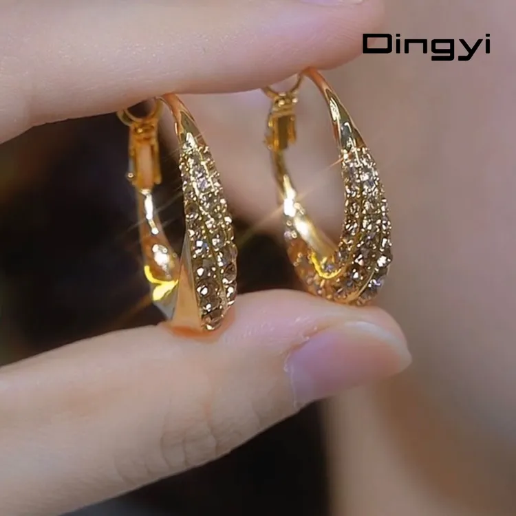 铜合金合成锆石耳饰 时尚气质金色百搭微镶圈圈耳环2025年新款lf