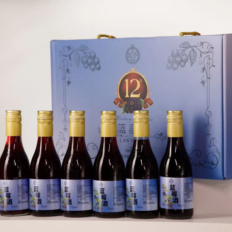 云南蓝莓酒果酒微甜12度半甜型果香浓郁187ml6瓶礼盒装
