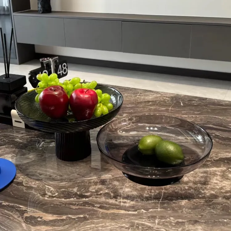 欧式轻奢高级高脚玻璃手工样板间家用茶几摆件干果坚果零食盘果盘