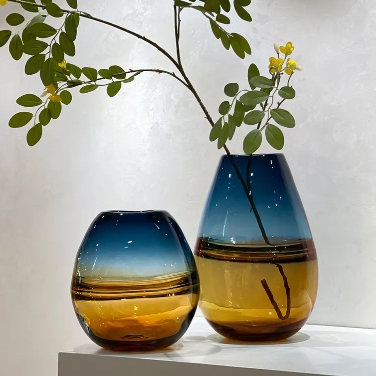 高档轻奢渐变玻璃花瓶摆件现代简约客厅插花餐桌创意高级感小瓶子