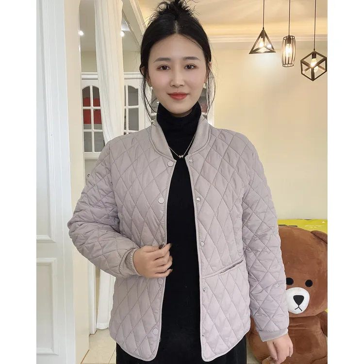 2024春季新款一体棉棉服轻薄款棒球外套休闲时尚百搭宽松菱格外套