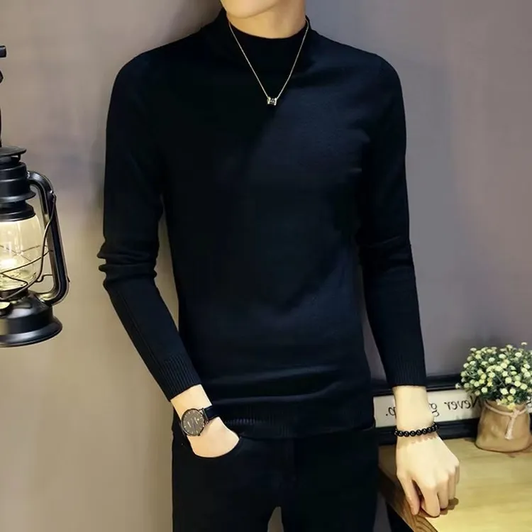 秋冬季新款男士半高领毛衣打底衫外套修身百搭针织衫衣服加绒加厚