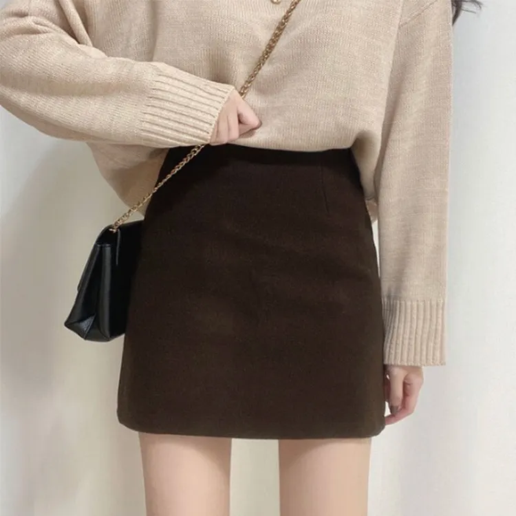 毛呢半身裙女秋冬2025新款高腰显瘦防走光A字百搭时尚包臀短裙子1