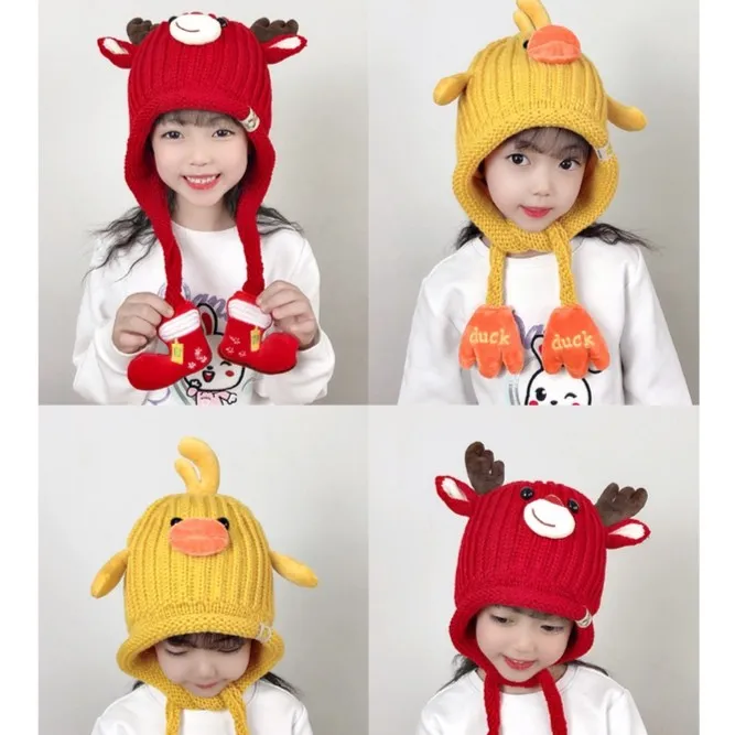 新款儿童毛线帽子秋冬季男女宝宝护耳帽小孩子针织防风加绒加厚帽