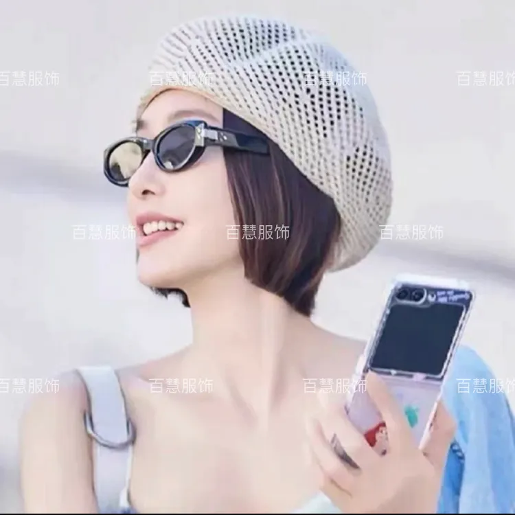 花儿少年秦岚同款帽子春夏镂空贝雷帽针织画家帽女薄款夏针织帽子