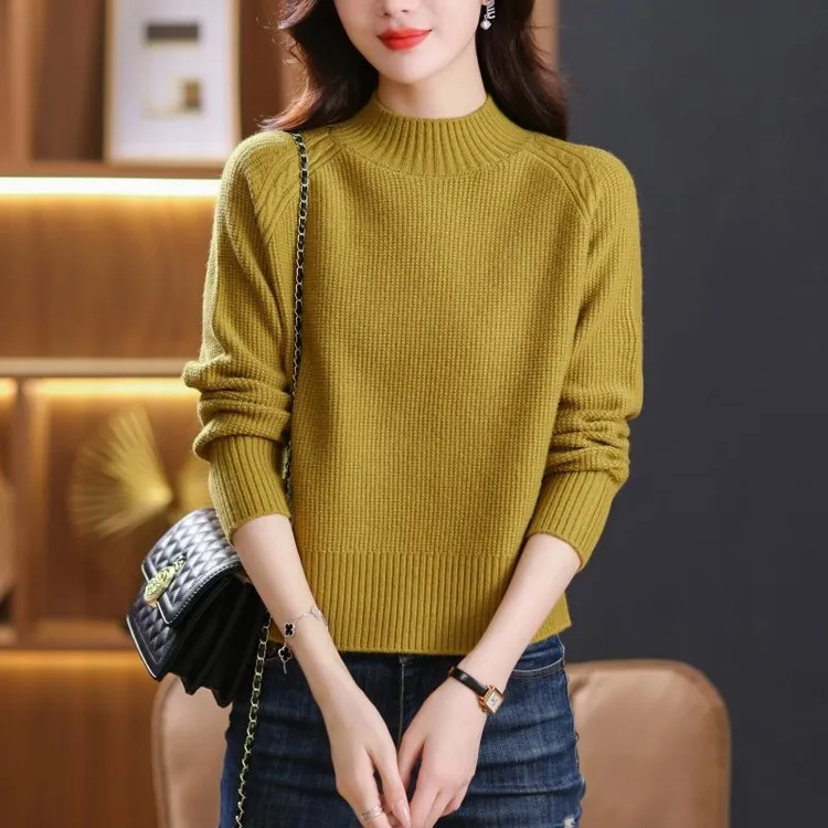 韩版小个子时尚百搭短款毛衣女洋气2024新款秋冬半高领打底衫内搭