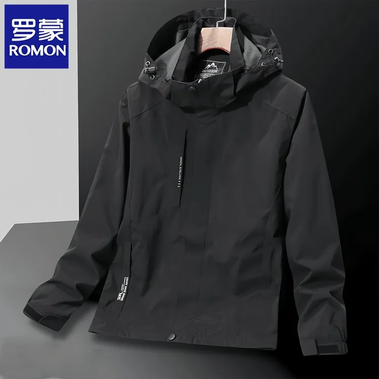 Romon/罗蒙男士夹克春季潮牌可拆卸帽山系登山防风运动冲锋外套男