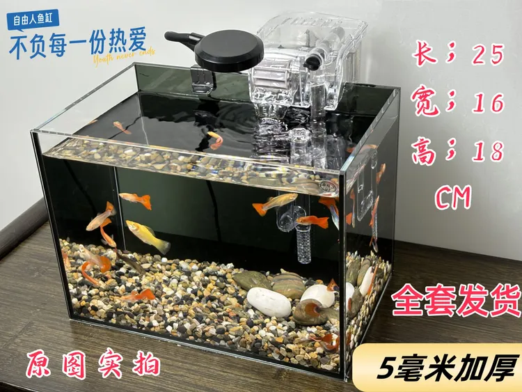 【全套发货】25×16×18超白玻璃加厚5毫米超白鱼缸桌面造景静音鱼缸