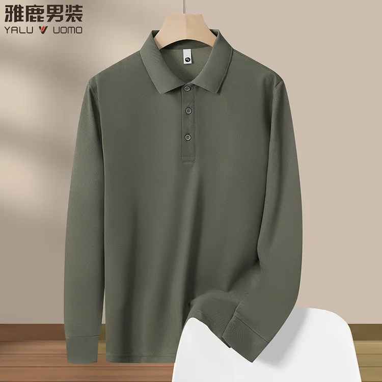 雅鹿男装长袖polo衫春秋男士商务休闲翻领T恤纯色百搭打底保罗衫