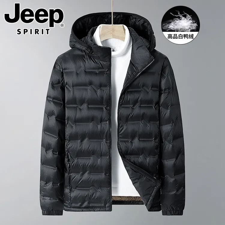 JEEPSPIRIT轻薄羽绒服男2025户外运动大码加肥加大保暖白鸭绒外套