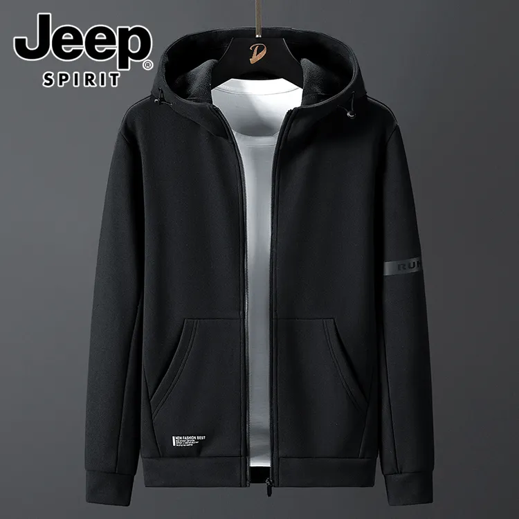 JEEPSPIRIT卫衣男连帽春秋季上衣宽松抓绒开衫户外大码休闲外套