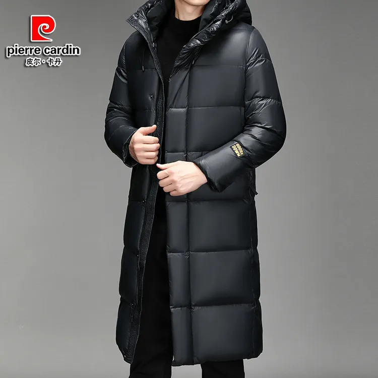 皮尔卡丹2023冬季新款长款过膝盖羽绒服男连帽中老年服保暖外套男