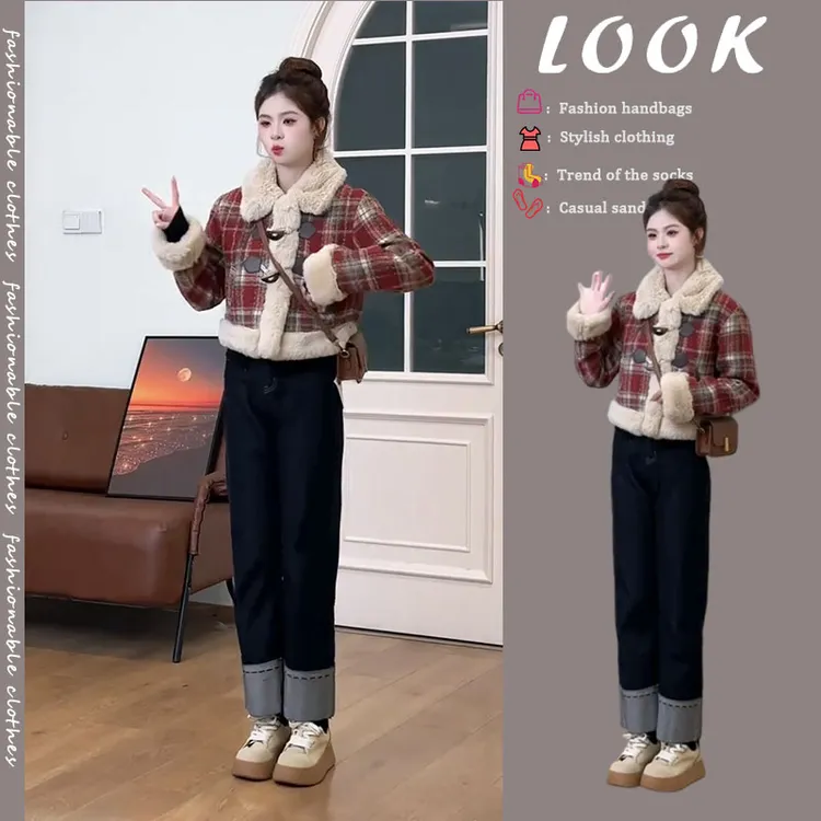 时尚搭配一整套2025年春季新款复古小香风外套高腰牛仔裤两件套潮