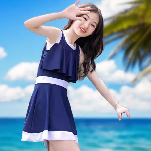 儿童显瘦泳衣新款女款女童连体式保守宝宝中大童游孩中学生泳装