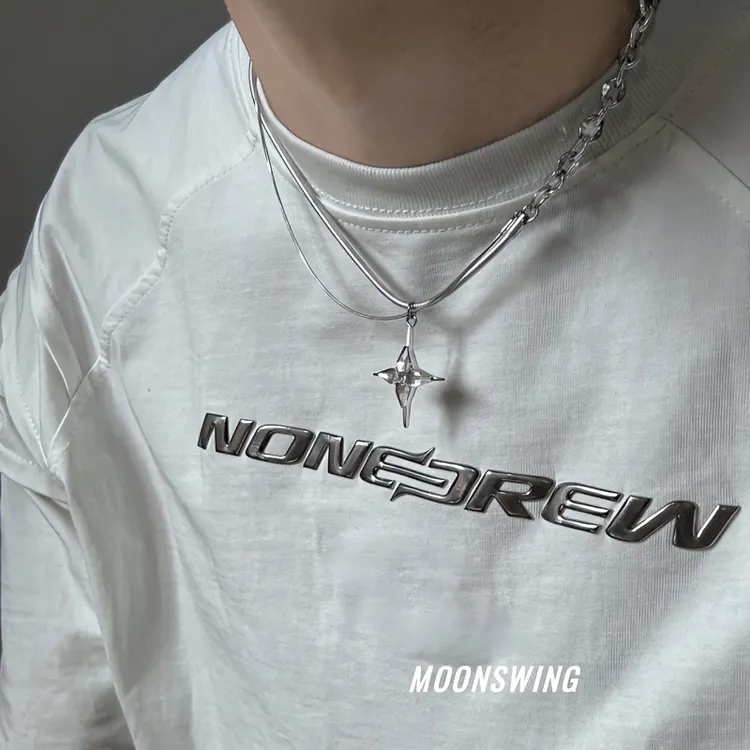 钛钢项链 冰锆十字星双层设计项链男女辣妹不掉色ins高级感锁骨链