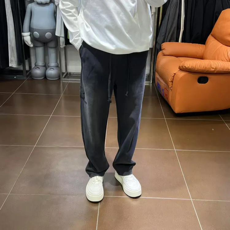 直筒裤刺绣长裤卫裤运动高街秋季水洗黑色裤子推荐卫裤802