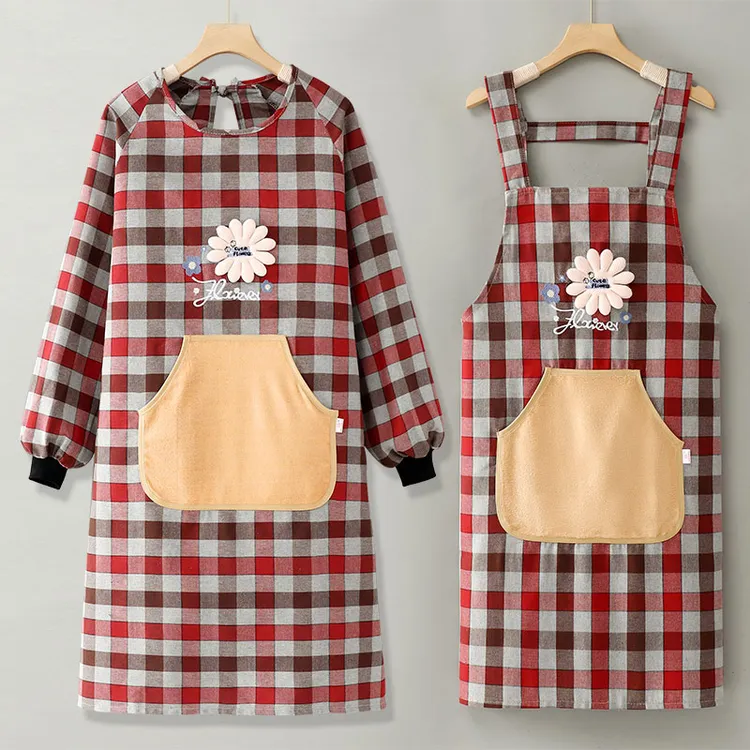 围裙新款厨房家用防水防脏罩衣女工作服餐饮专用长袖围腰时尚洋气