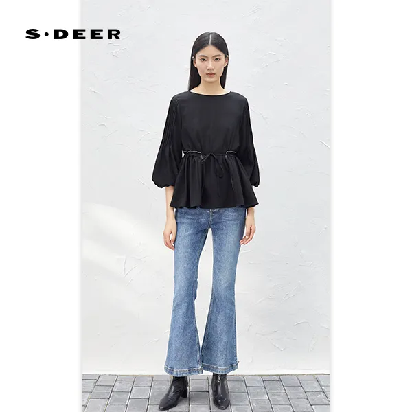 S·DEER圣迪奥女装春季新款时尚宽松百搭休闲设计感气质长袖衬衫