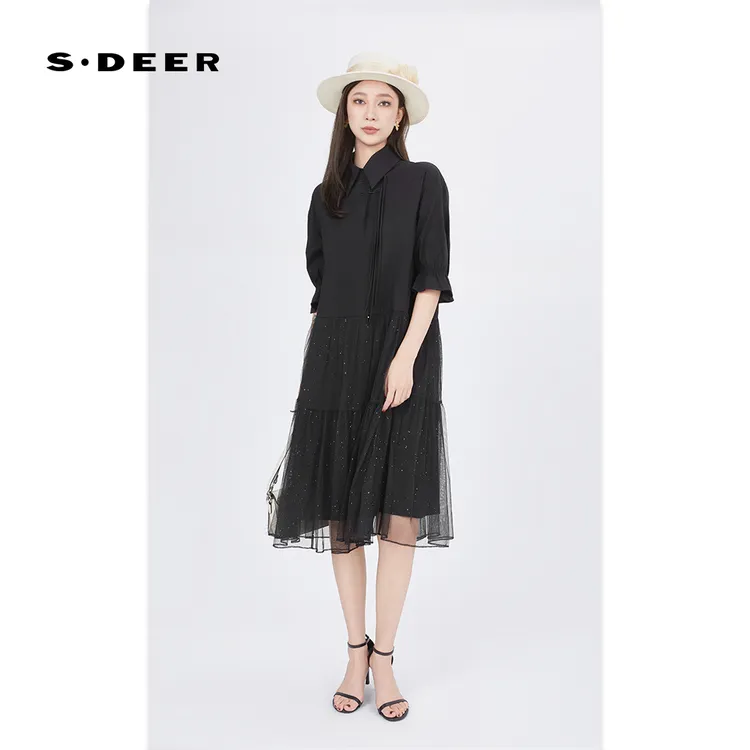 S·DEER圣迪奥女装禅意仙气飘飘裙子女士黑色长裙设计师夏季连衣裙