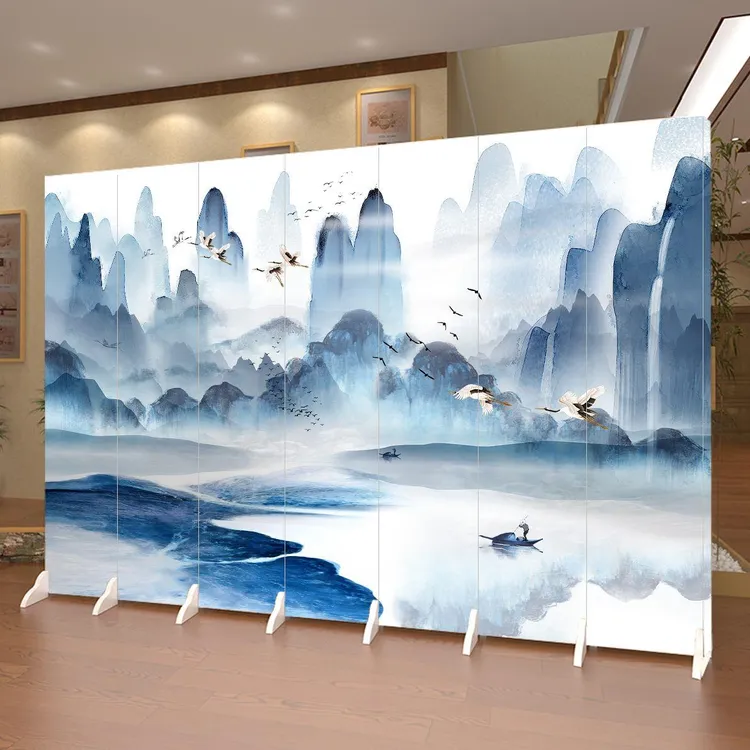 新中式屏风隔断客厅折叠移动家用卧室办公室酒店大气遮挡玄关山水