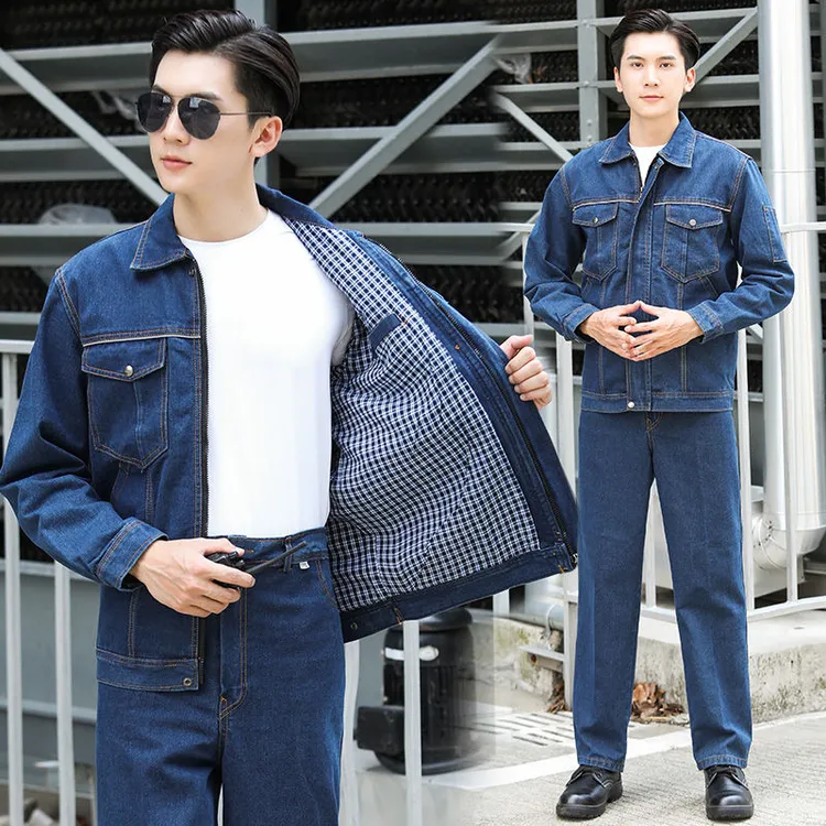双层牛仔工作服套装男加厚工地劳保服焊工防烫电焊服耐磨厂服工装