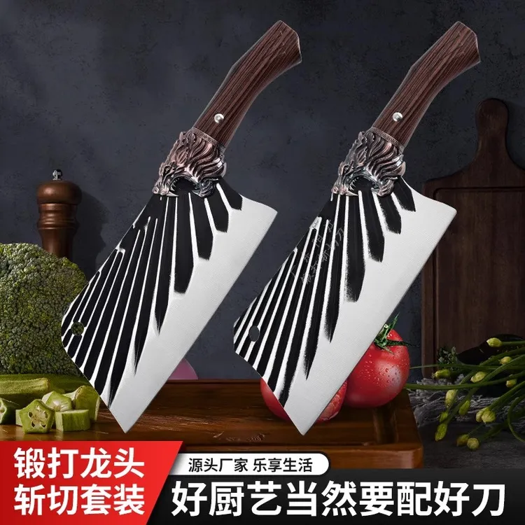家用砍切刀手工锤纹龙头刀厨房专用砍切两用刀厨师专用砍骨切片刀