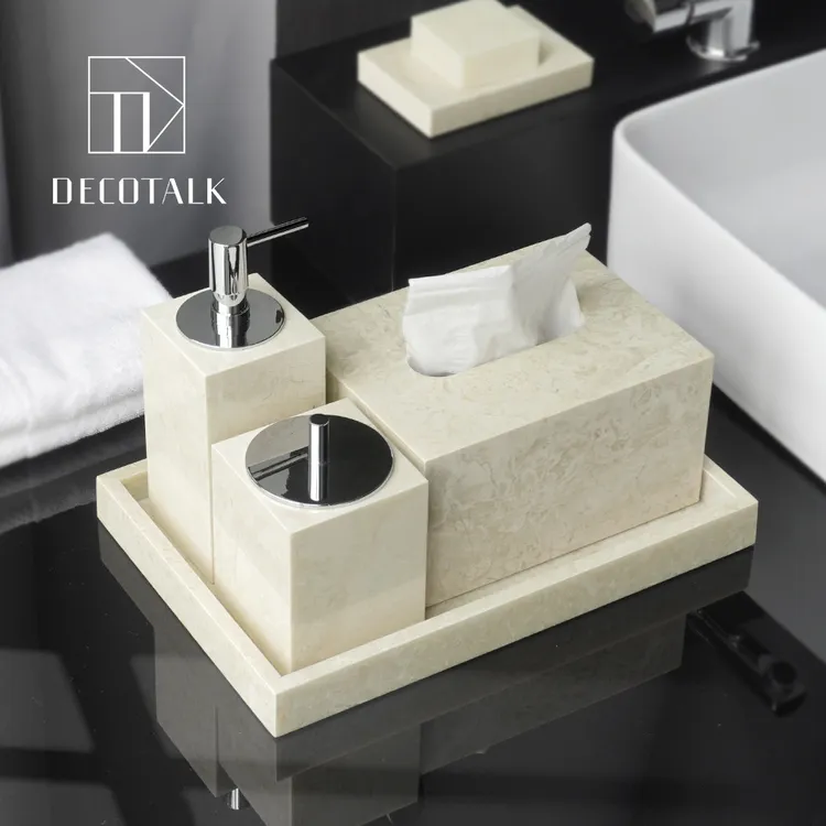 DecoTalk米黄大理石卫浴洗漱用品奶油风浴室香薰纸巾盒托盘摆件