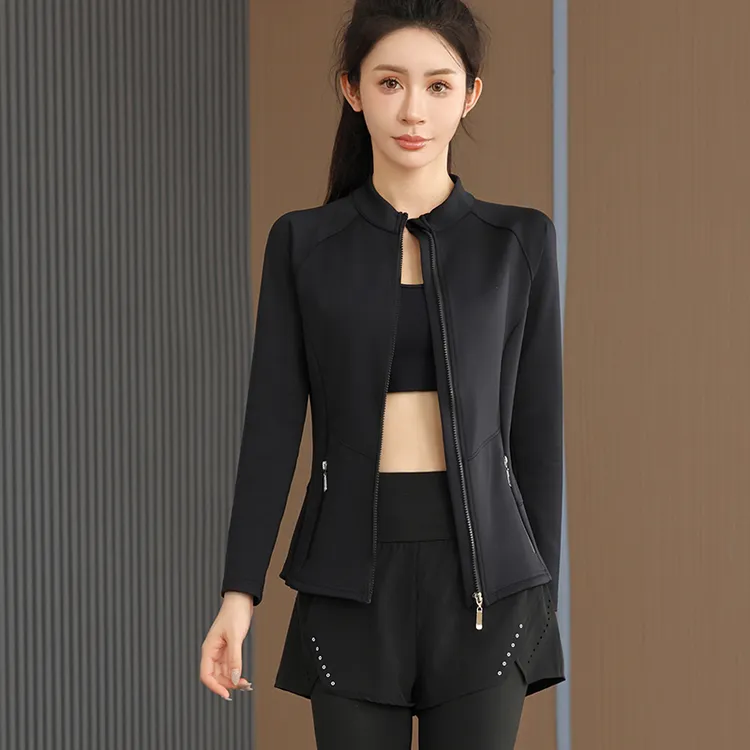 健身房运动瑜伽服女春秋季胖mm大码跑步宽松休闲速干开衫立领外套