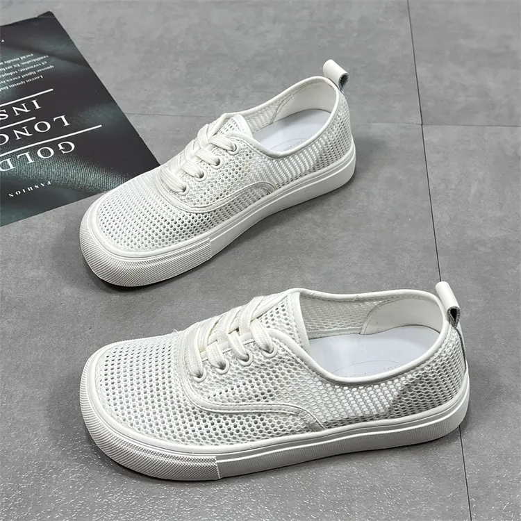 网面小白鞋女2024夏季新款休闲百搭镂空透气薄款软底系带运动板鞋